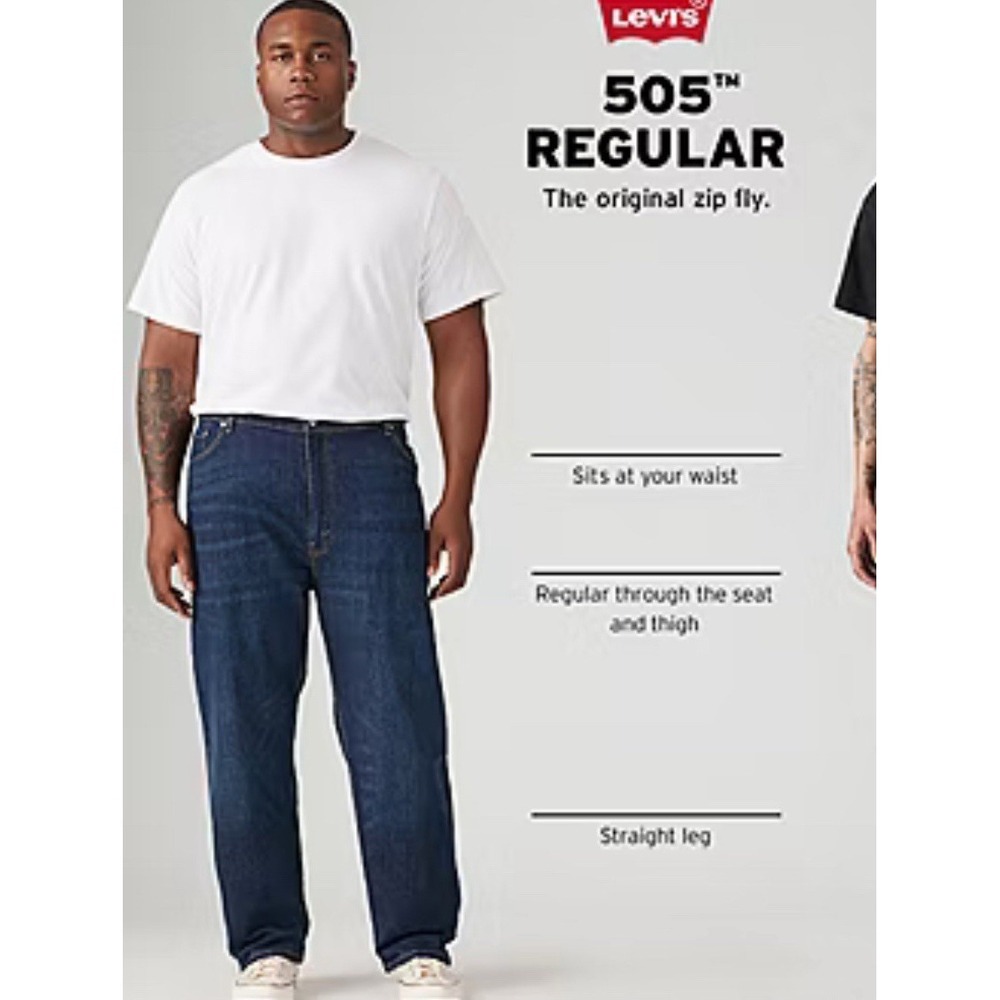 Levi's 505 Regular Fit Jeans 38x38 Big & Tall Straight Leg Denim NWT Dark Wash